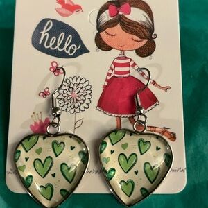 Heart-Shaped hook Earrings with green heart print.